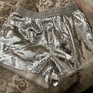 Queen of Sparkles silver sequin shorts, XXL